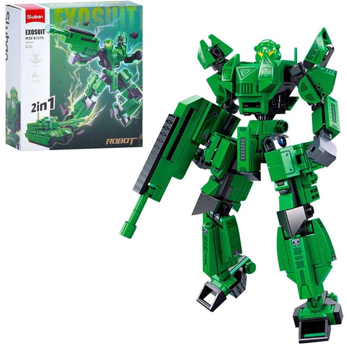 Sluban exosuit army tank jouet de construction figurine 2 en 1 – jouets de construction – jeu de construction avec 244 blocs de construction – m38‑B1279 – à partir de 6 ans