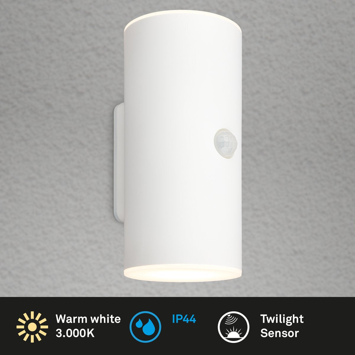 Briloner - lampe d'extérieur - lima - détecteur de mouvement - capteur crépusculaire - batterie rechargeable - chargement USB - protection contre les projections d'eau - 15,5 x 7 x 8,5 cm - blanc
