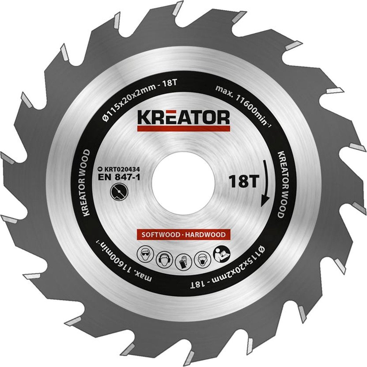 Kreator krt020434 lame de scie bois - ø115 mm - 18 t