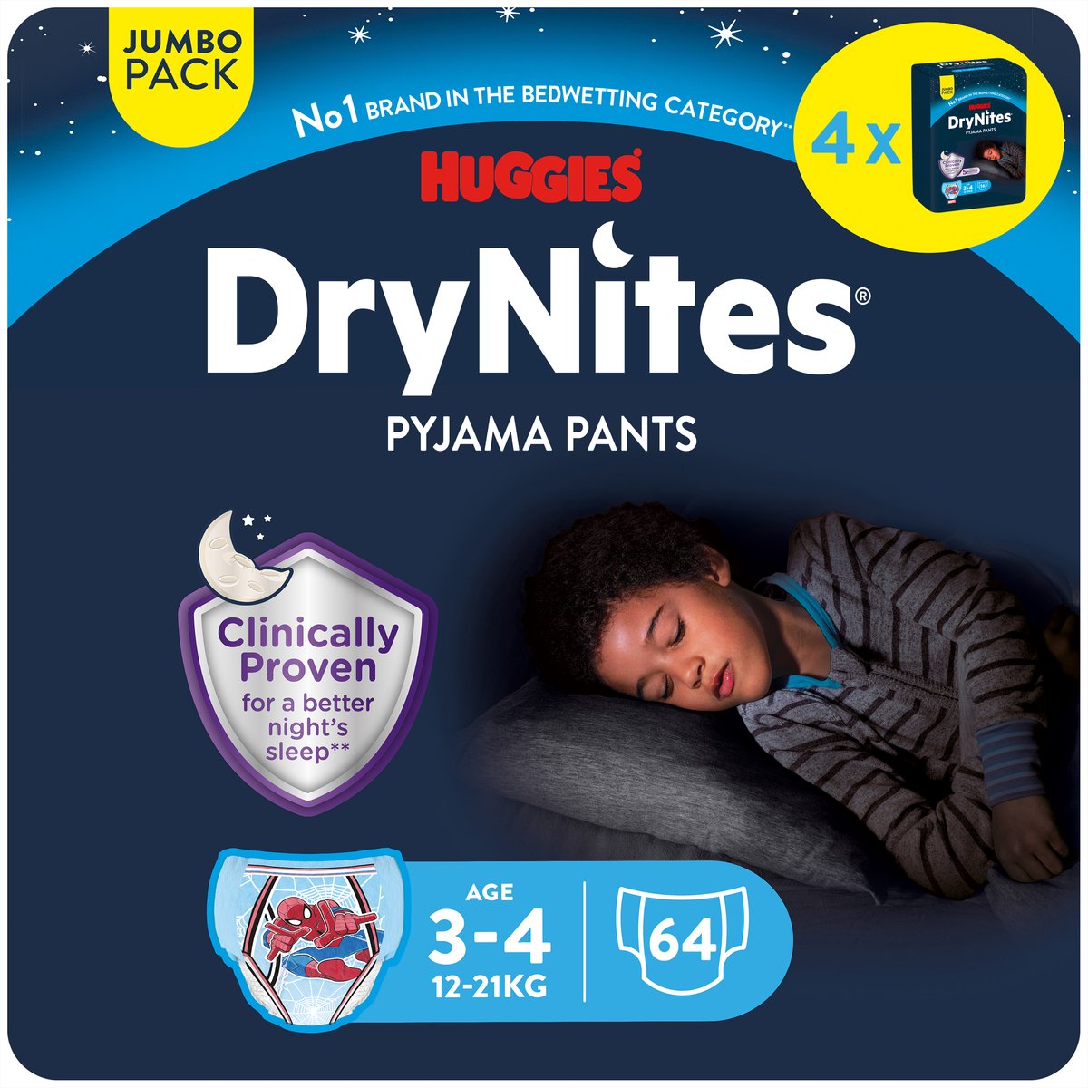 Pantalons à couches Drynites Huggies - garçons - 3 à 4 ans (12 - 21 kg) - 64 pantalons de nuit - remise supplémentaire
