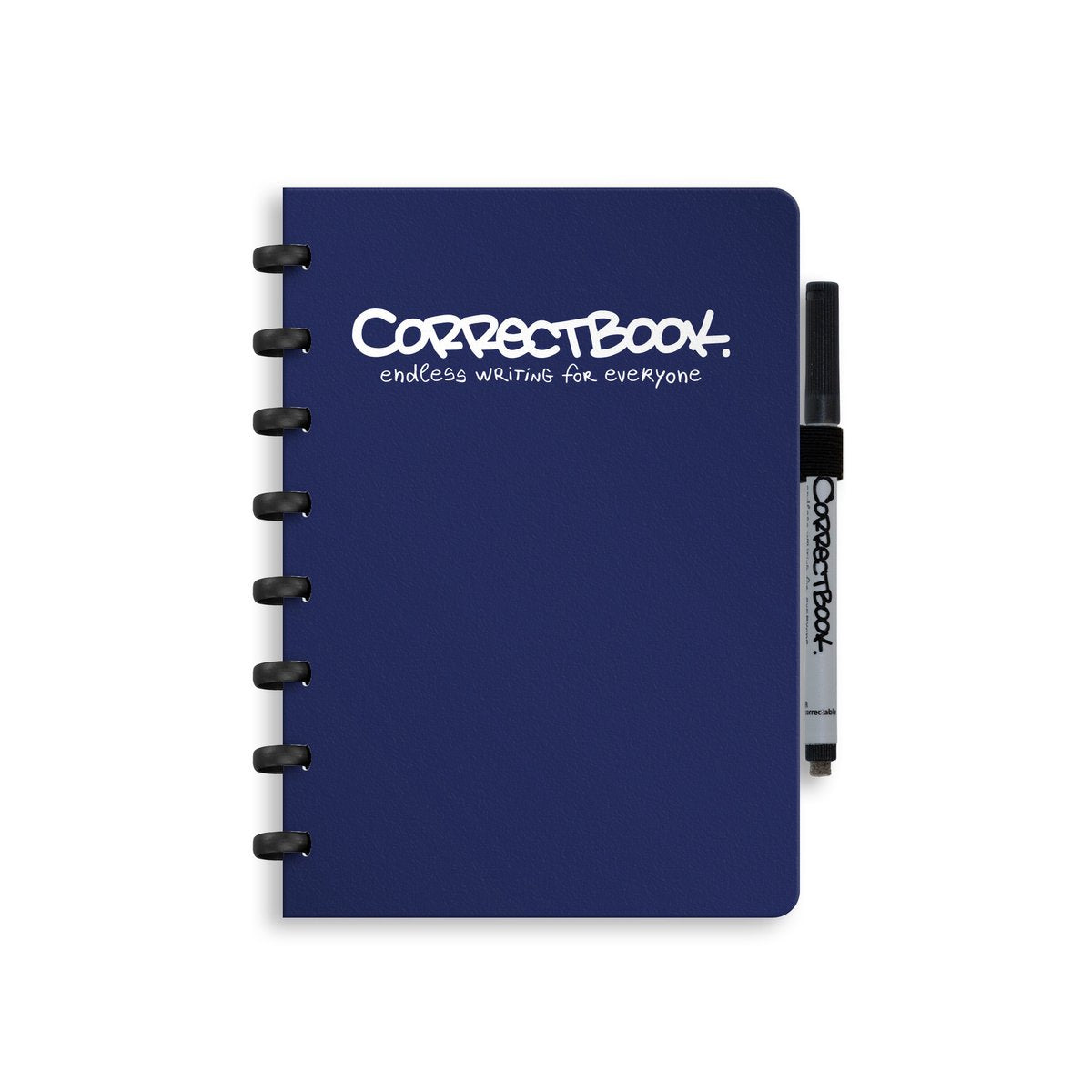 Carnet effaçable Correctbook a5 – carnet réutilisable – bleu nuit – vierge – avec lingette pour stylo – peut être complété par des pages supplémentaires