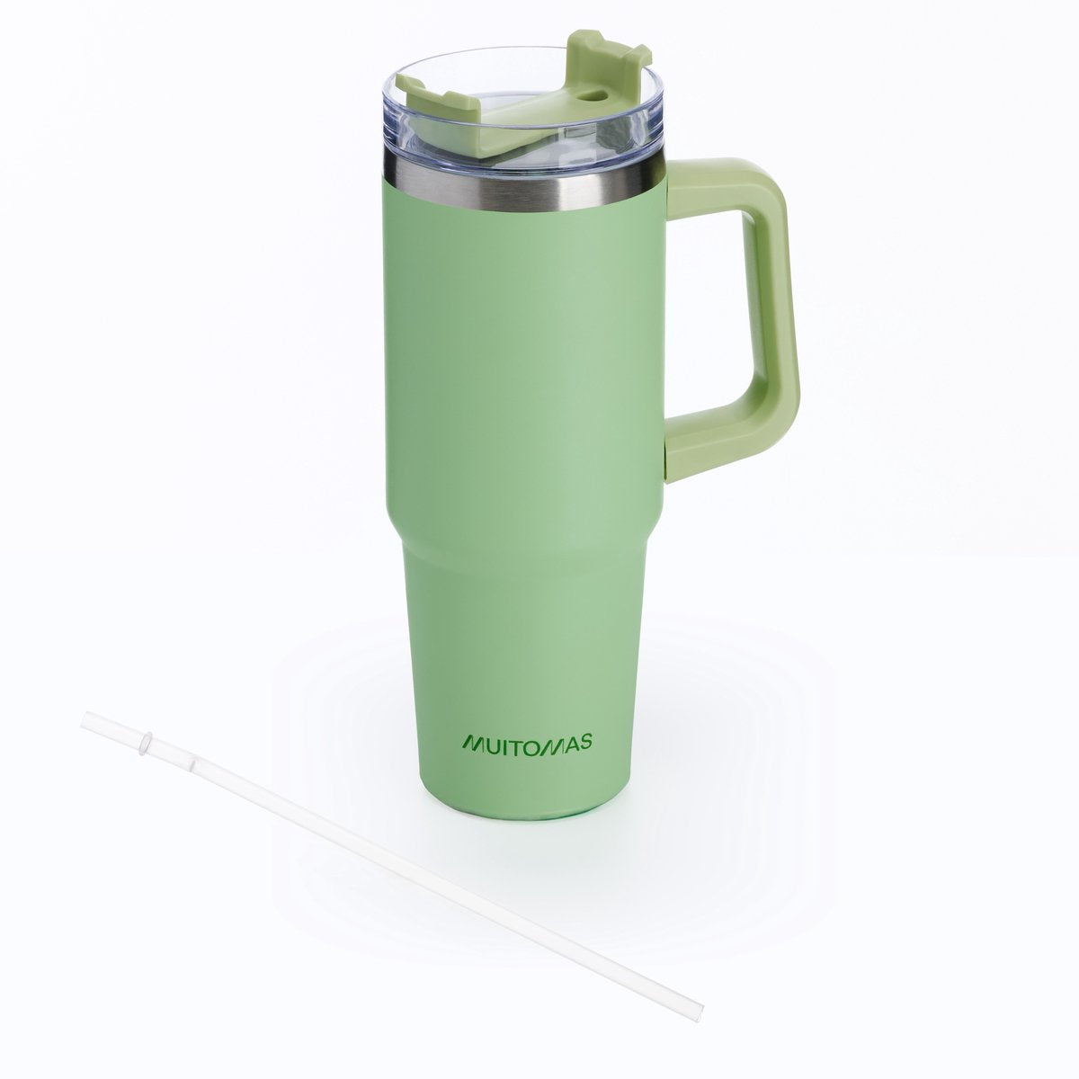Mug de voyage Muitomas - mug de voyage - double paroi isolée - anse en paille pratique - 900 ml - vert