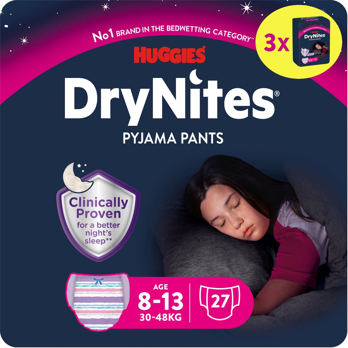 Pantalons à couches Drynites Huggies - filles - 8 à 13 ans (30-48 kg) - 27 pièces - paquet économique