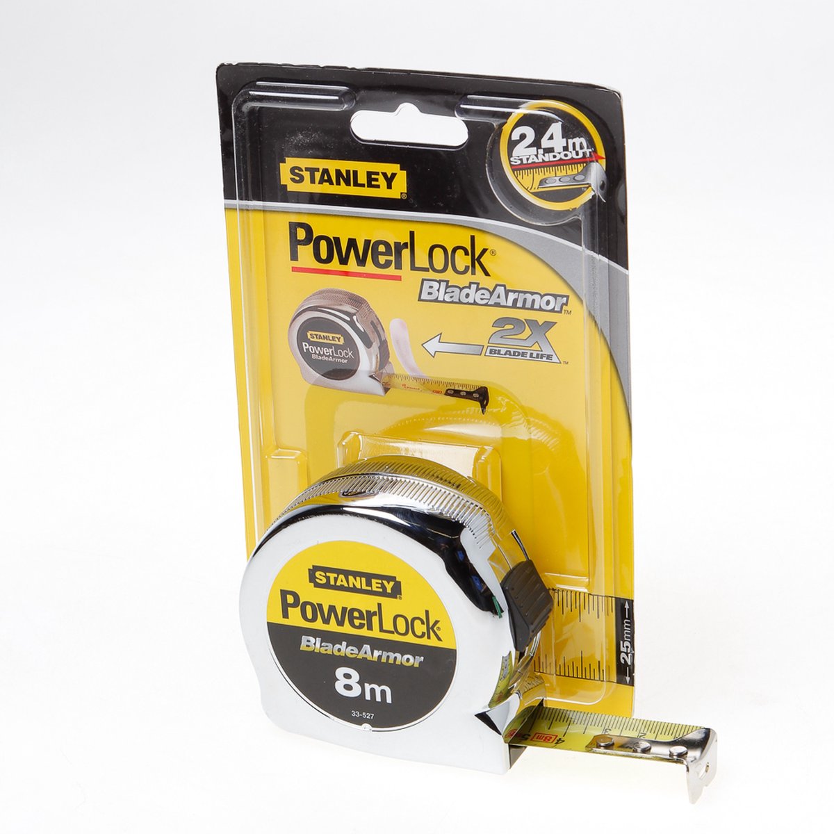 Mètre ruban Stanley armure de lame powerlock 8m - 25mm - 0-33-527 - 0-33-527