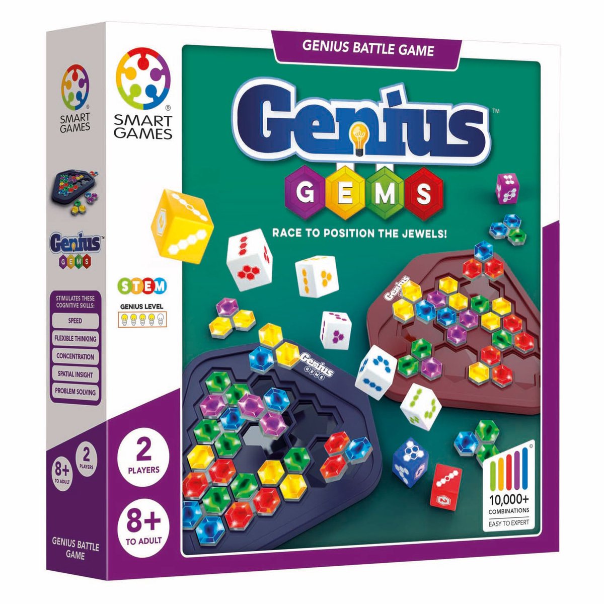 Smartgames Genius Gems - jeu de réflexion stratégique rapide - plus de 10 000 combinaisons de pierres précieuses - jeu solo multijoueur - à partir de 8 ans