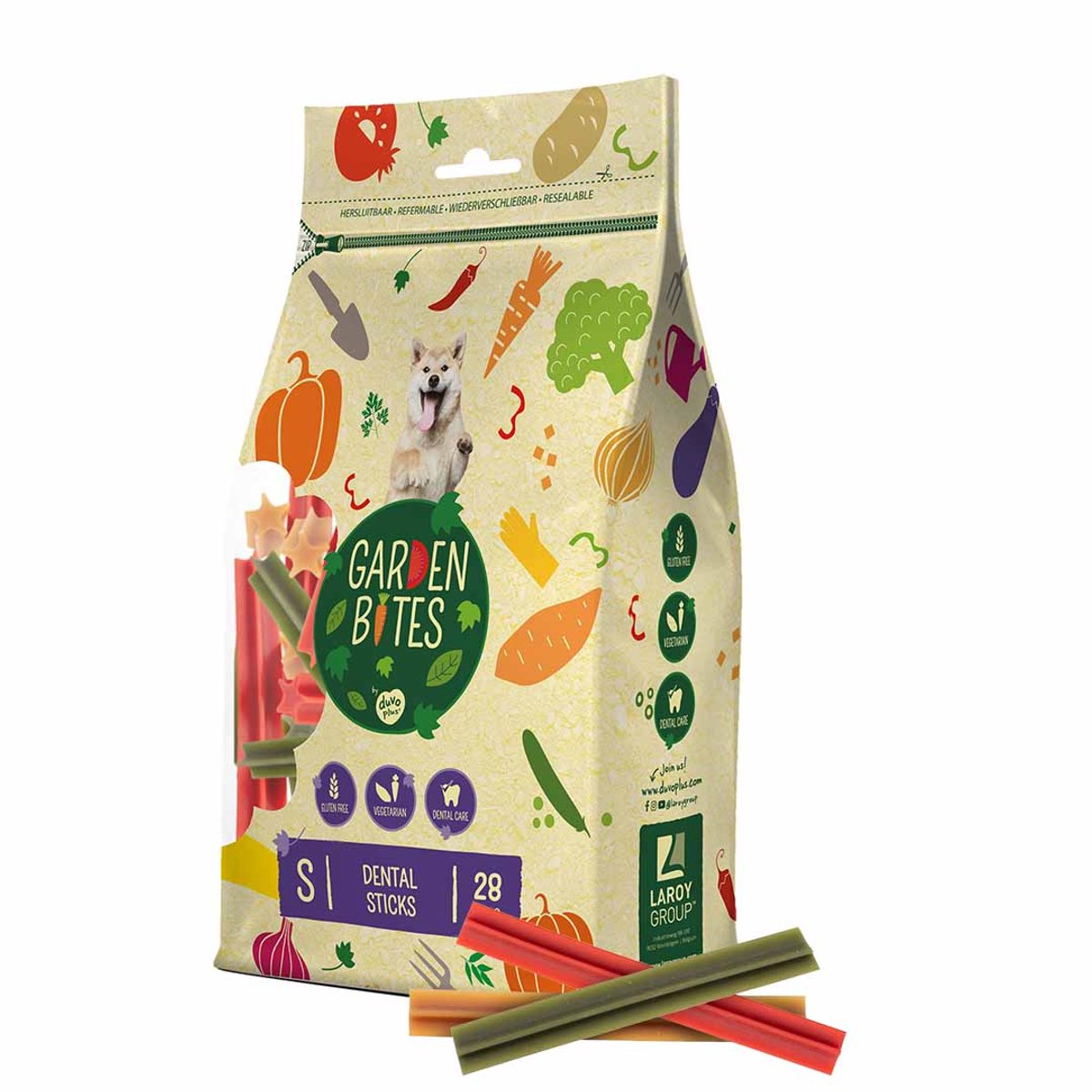 Garden Bites duvoplus - bâtonnets dentaires snacks pour chiens - friandises pour chiens - végétarien sans gluten - petit 28pcs