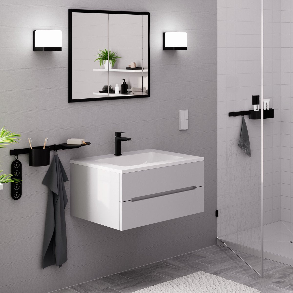 Hansgrohe logis fine - mitigeur de lavabo - commande monocommande - démarrage à froid à économie d'énergie - sans vidage - 110 mm - noir mat