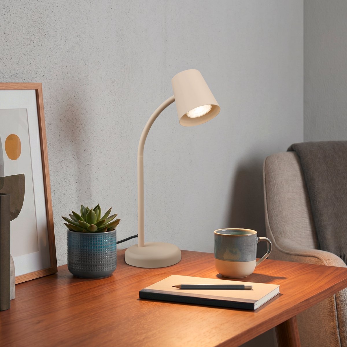 Briloner skriva - lampe de table - lampe de bureau - avec cordon - lampe de table rotative - excl. gu10 - 13 x 38,5 cm - beige