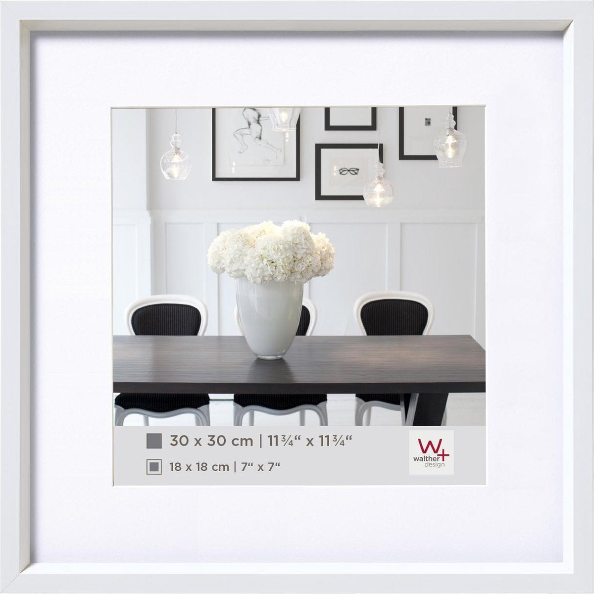 Style Walther en acier - cadre en plastique - format photo 30x30 cm - blanc