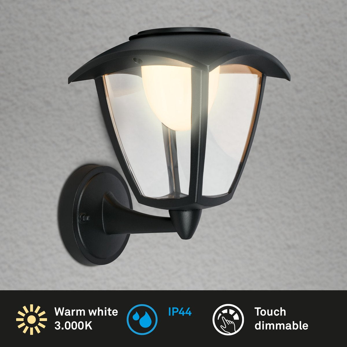 Briloner - Applique LED à batterie - tactile - batterie remplaçable - noir - socle interchangeable - 23 x 29,5 x 16,5 cm - noir