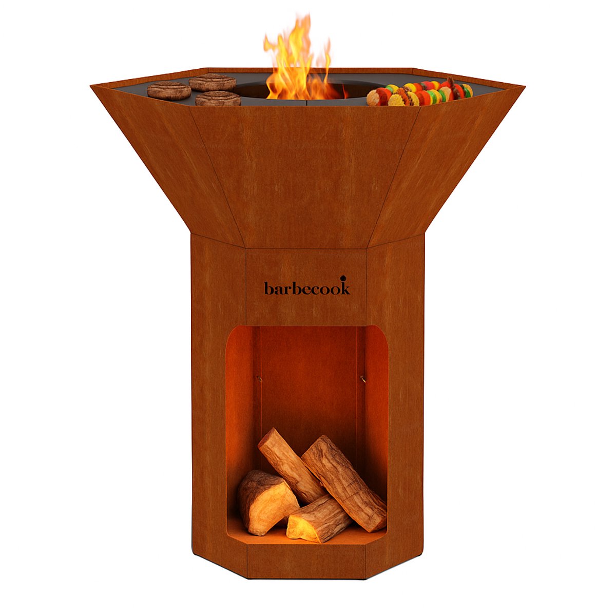 Barbecook nestor original - barbecue à bois - acier corten - 92x92x101cm