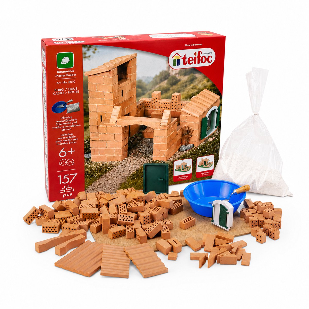 Kit de construction Teifoc ® - Maison château - 150 pièces - Véritables mini briques avec ciment, bol et truelle - Kit de construction pour enfants à partir de 6 ans