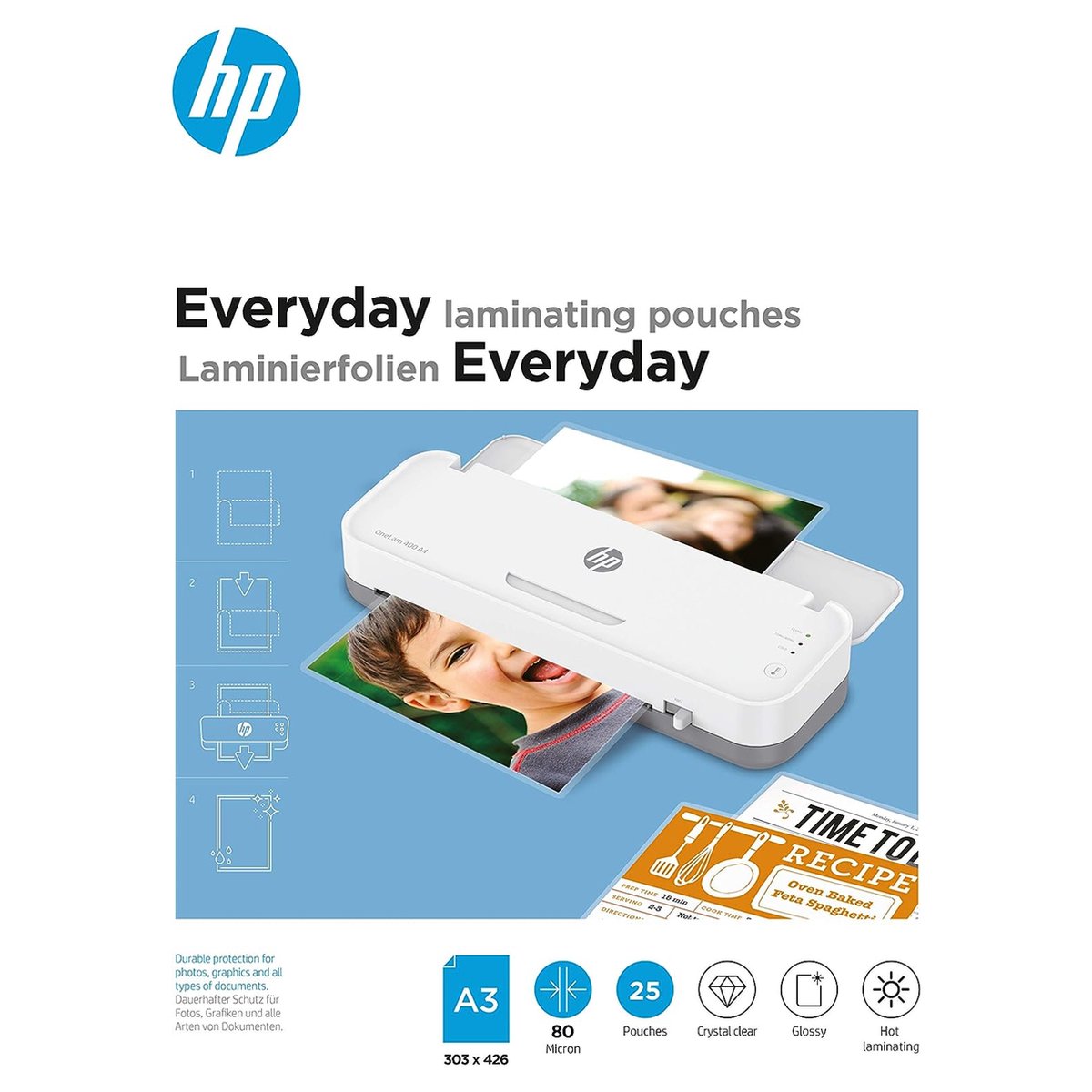 HP 9152 Feuilles de plastification quotidiennes a3 - pochettes de plastification pour plastification à chaud - transparentes - 80 microns - 25 pièces