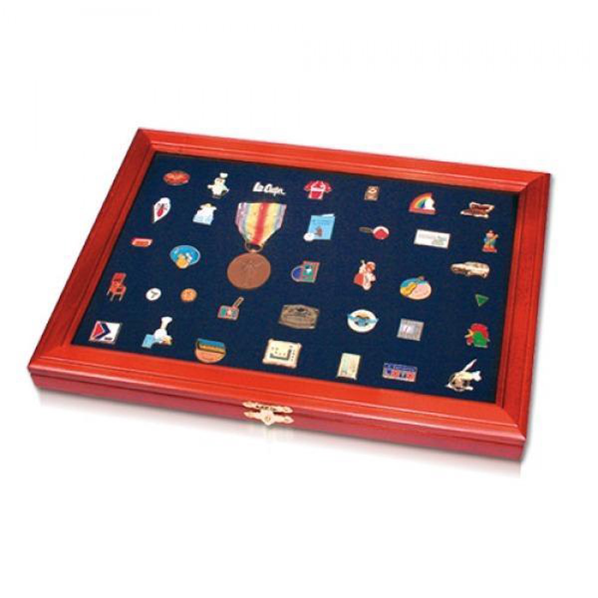 Vitrine en bois élégante et sûre pour épingles, médailles et boutons - 38 x 26 x 3 cm