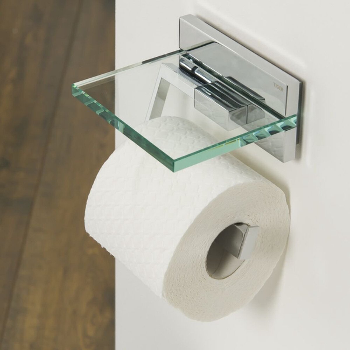 Tiger safira - Porte-rouleau papier toilette avec étagère - chrome
