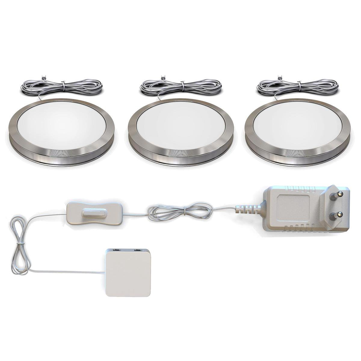 B.K. lumière - éclairage sous plan - éclairage cuisine - 3 000 k - 170 lm - ø5,9 cm - argent - lot de 3