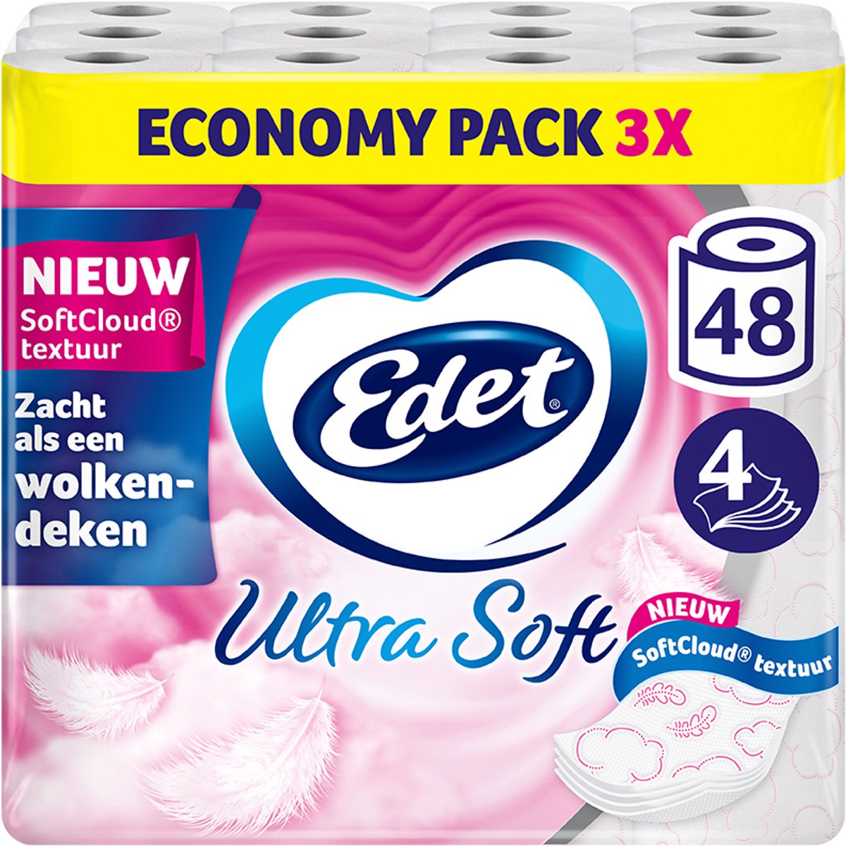 Papier toilette ultra doux Edet - 4 couches - 48 rouleaux - pack économique