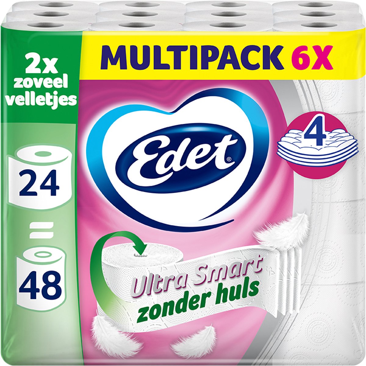 Papier toilette ultra intelligent Edet - 4 couches - 24 maxi rouleaux sans pochette = 48 rouleaux