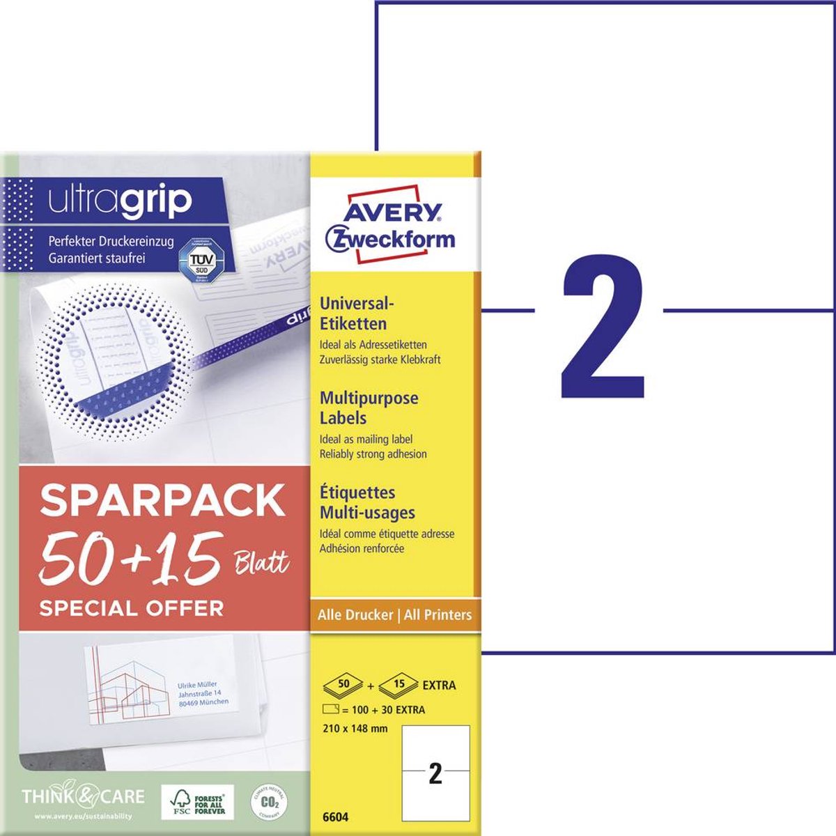 Avery -zweckform 6604 étiquettes universelles 210 x 148 mm papier blanc 130 pièce(s) adhésif permanent ilc