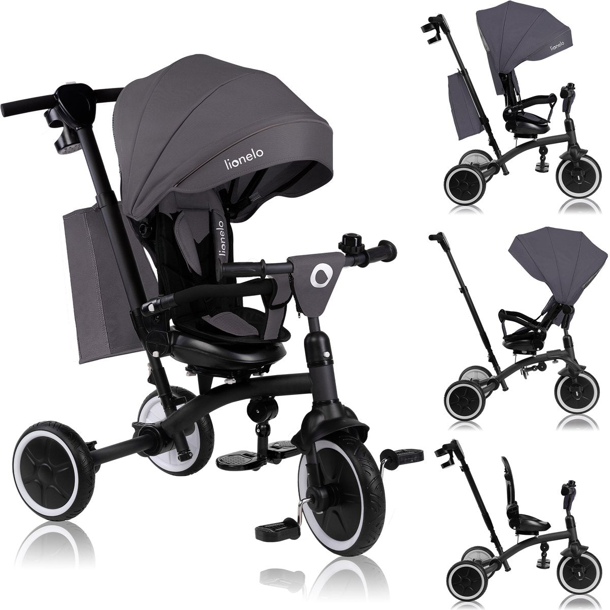 Tricycle Lionelo tris plus 2en1 - tricycle landau - siège rotatif à 360° - de 9 mois à 5 ans (25 kg) - grandes roues anti-crevaison en PU - dossier réglable - volant parent - fonction roue libre - kit d'accessoires inclus