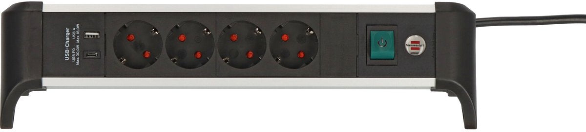 Brennerstuhl alu-office-line multiprise avec alimentation USB fonction de chargement USB 4 voies 1,8 m h05vv-f 3g1.5 - 1391040420