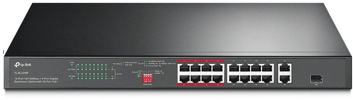 Tp-link TL-SL1218P commutateur réseau non géré Gigabit Ethernet (10 100 1000) Alimentation via Ethernet (POE) 1h noir