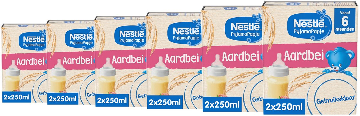 Nestlé pyjama porridge fraise - bouillie bébé prête à l'emploi 6 mois+ - 6 boîtes x 2x250ml