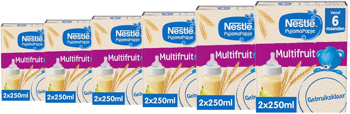 Nestlé pyjama porridge multifruits - bouillie bébé prête à l'emploi 6 mois+ - 6 boîtes x 2x250ml