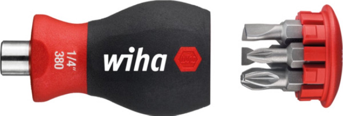 Wiha tournevis avec chargeur d'embouts à tête fendue magnétique, pozidriv avec 6 embouts, stubby, 1 4 - 33764