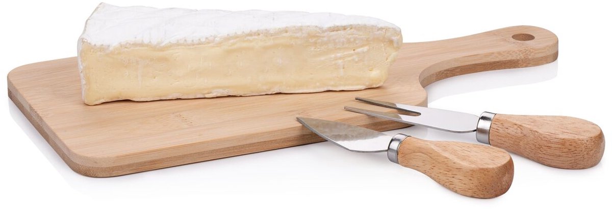 Planche à fromage Alpina avec couteaux - set 3 pièces avec planche de service et couteaux à fromage - planche à tapas en bambou - assortiment
