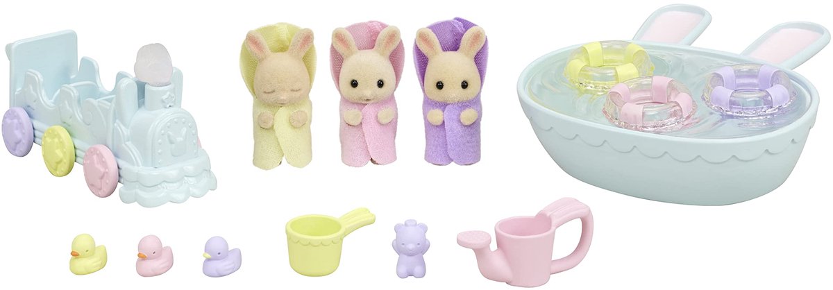 Epoch Sylvanian Families 5707 Ensemble de bain pour bébé lapin crème triplets