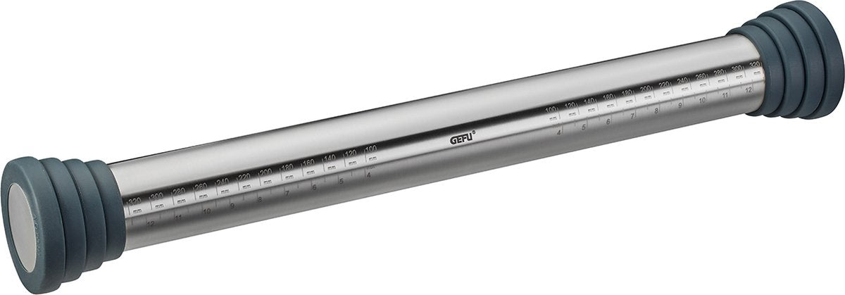 Rouleau à pâtisserie Gefu rego – épaisseur de pâte réglable – acier inoxydable – avec anneaux en silicone – 40 cm