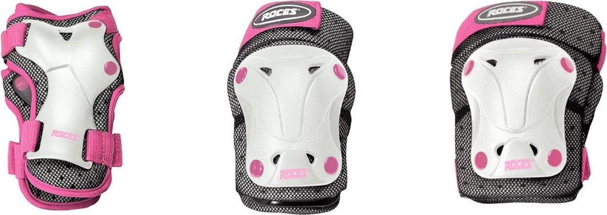 Roces set de protection skate pour enfant - protège-genoux, coudes et poignets - blanc rose - taille s