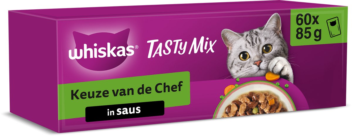 Nourriture pour chat Whiskas - adulte 1+ - mélange savoureux choix du chef en sauce - 60x85g