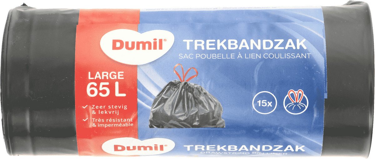 Sacs poubelles Dumil avec cordon 65l 15 pièces