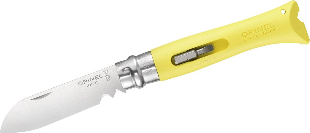 Opinel - couteau de poche - n°09 - diy - inox jaune - virobloc - incl.2 embouts