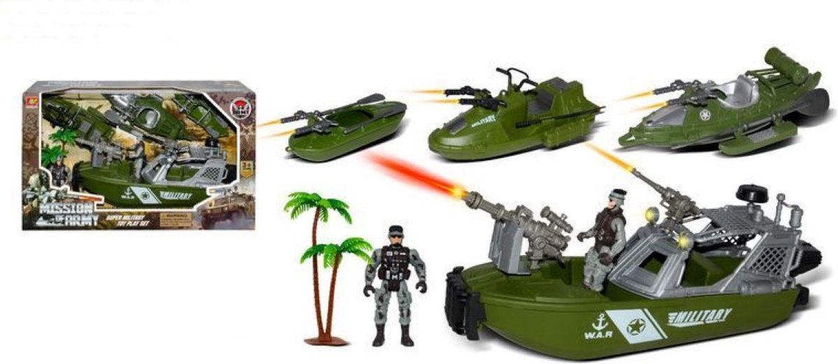 Ensemble militaire Amuuso + bateau + armes+,.