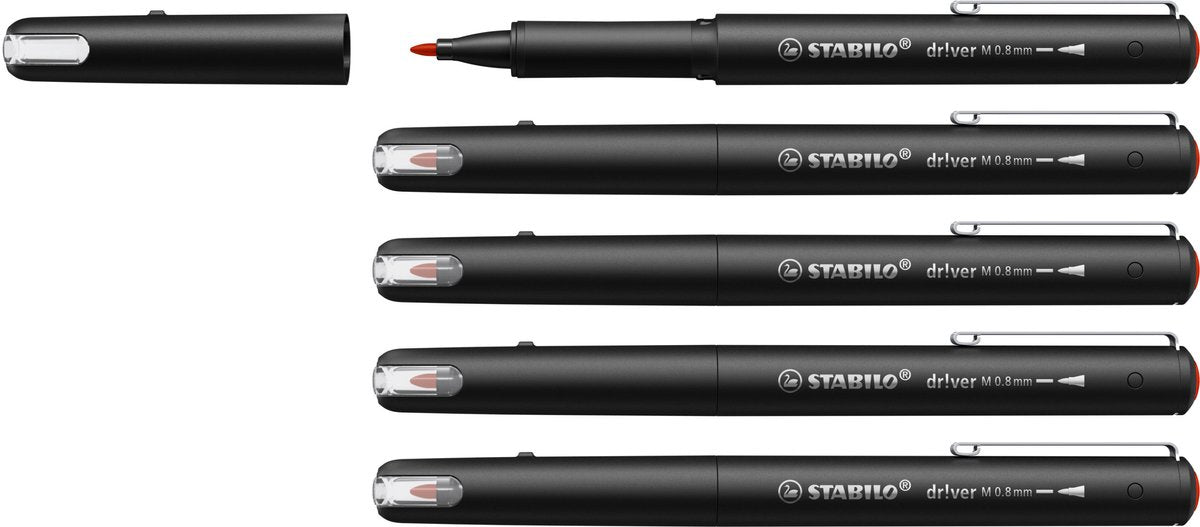 Stabilo dr!ver - feutre fin premium - 0,8 mm - rouge - boîte de 5 pièces