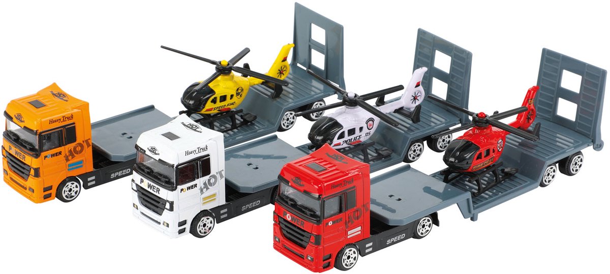 Camion en métal Toi-toys avec remorque et hélicoptère