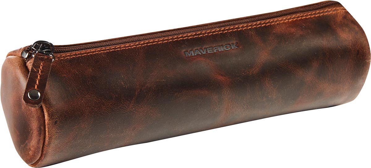 Trousse en cuir Maverick, ronde, grande, marron