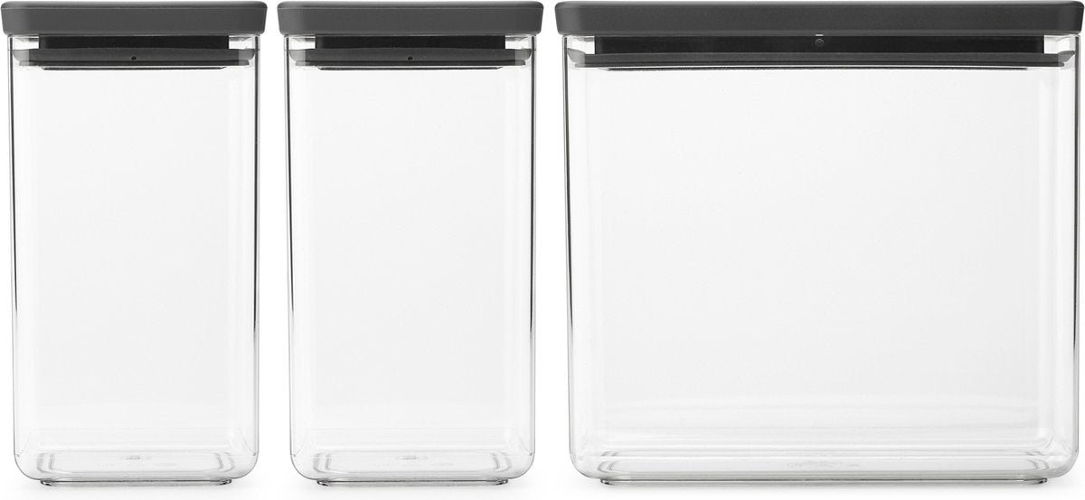 Conteneurs de conservation Brabantia savoureux+ - empilables - 1,6 + 1,6 + 3,5 l - gris foncé