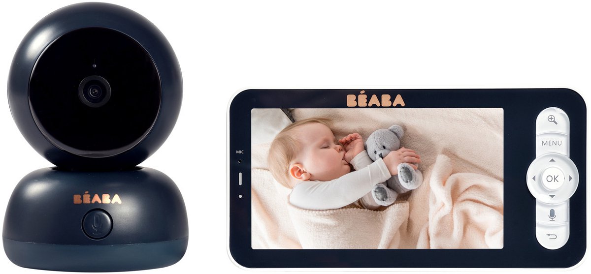 Béaba écoute-bébé vidéo premium zen – 360° full HD avec vision nocturne – rechargeable + grand écran HD 720p – portée ±300 m – bleu nuit