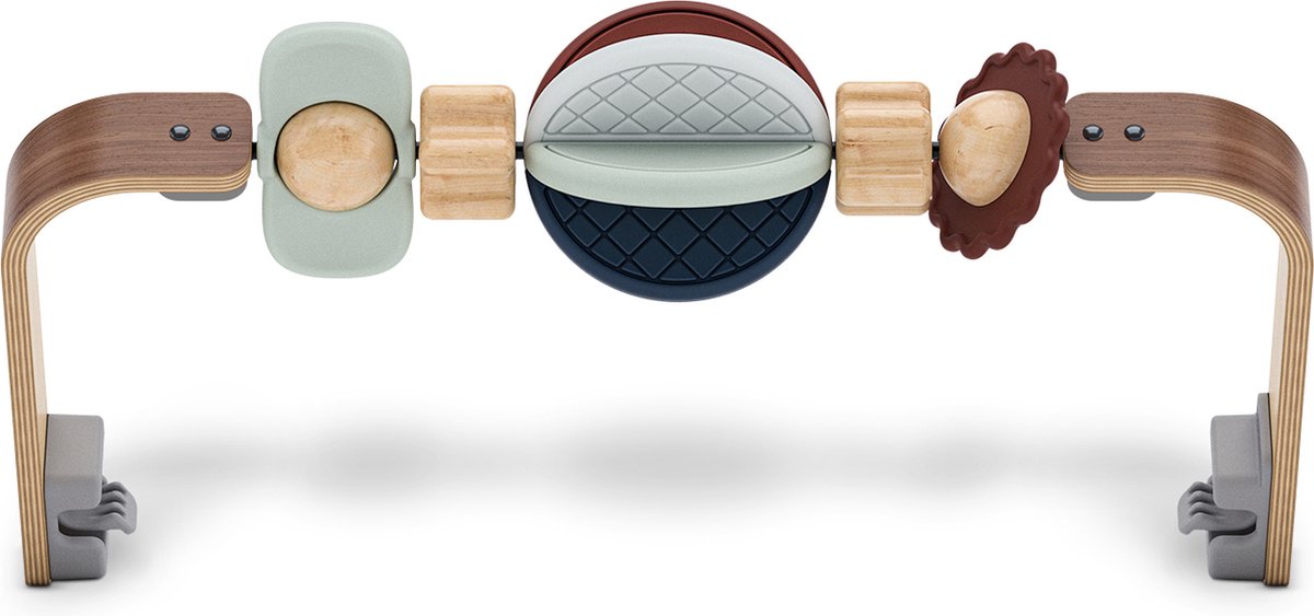 Uppababy - jouez à la roue des merveilles pour mira - chaise à bascule - support en bois de noyer avec des formes en bois colorées avec texture