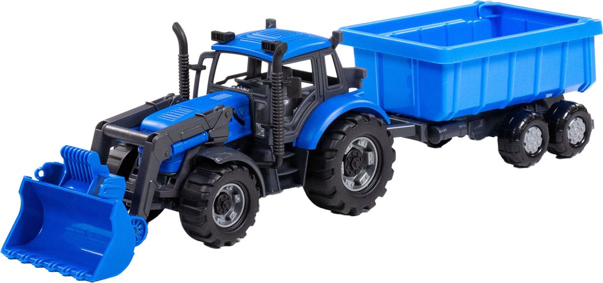 Tracteur Cavallino avec chargeur et supporter de basculement bleu, échelle 1:32