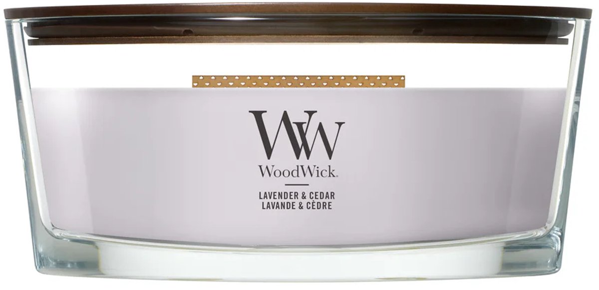 Bougie parfumée Woodwick Heartwick Flame Ellipse Cèdre Lavande - 50 heures de combustion