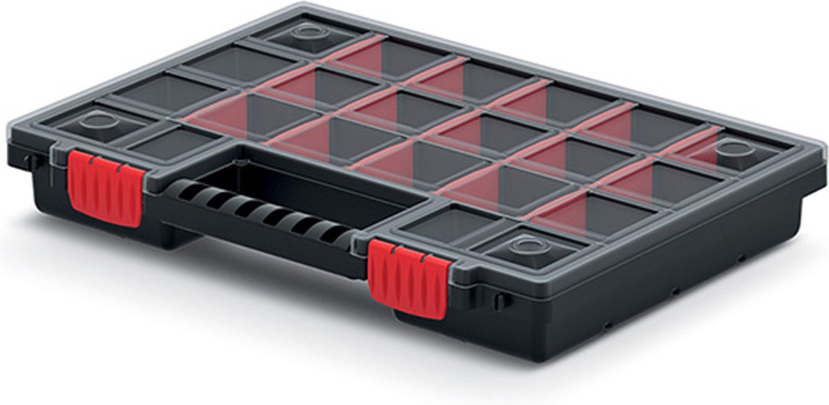 Valise à compartiments boîte de tri Kistenberg - clous vis petits objets - 20 compartiments - plastique - noir - 34 x 25 x 5 cm