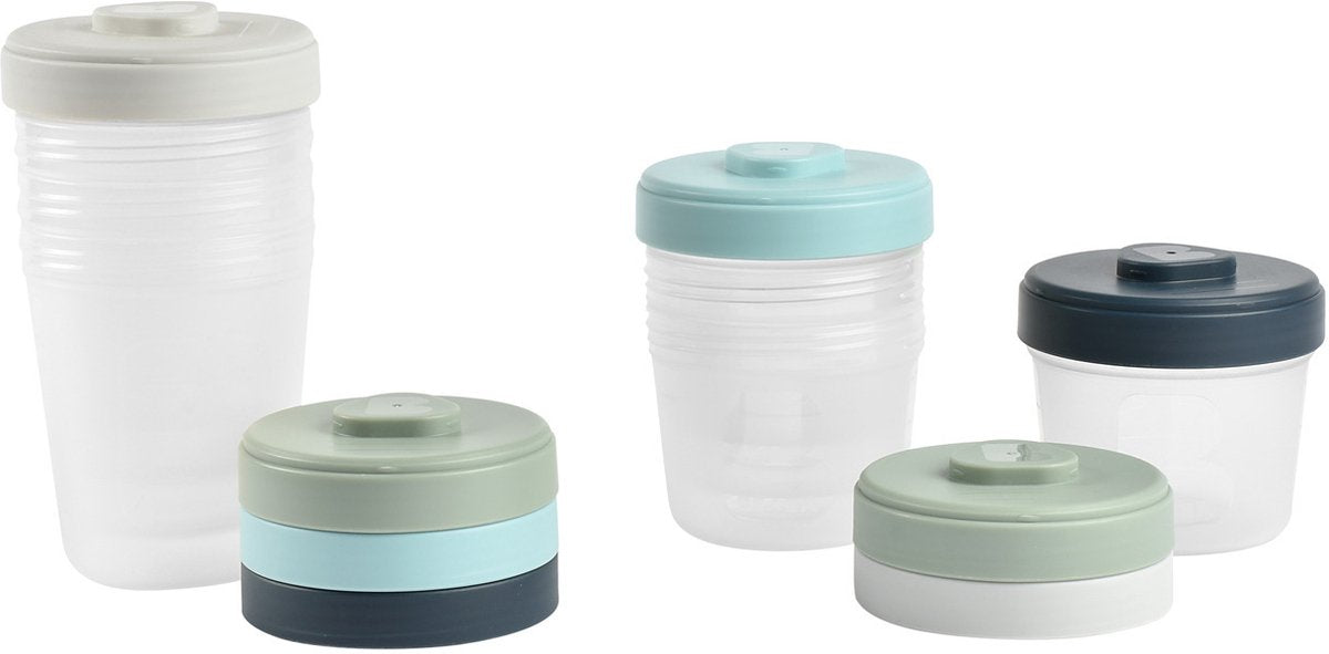 Pots de conservation Béaba - 8 pièces - 4x 250 ml + 4x 150 ml - bleu vert - nourriture pour bébé - passent au congélateur, au micro-ondes et au lave-vaisselle