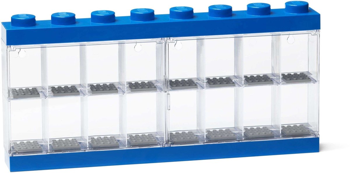 Lego - vitrine - pour figurines - 16 compartiments - empilable - suspendu - rectangle bleu