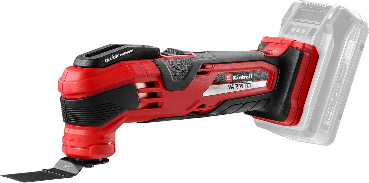 Einhell outil multifonction à batterie varrito li solo - power x-change - 18 v li-ion - contrôle électronique de la vitesse - incl. 6 accessoires et 9 feuilles de papier de verre - excl. batterie et chargeur