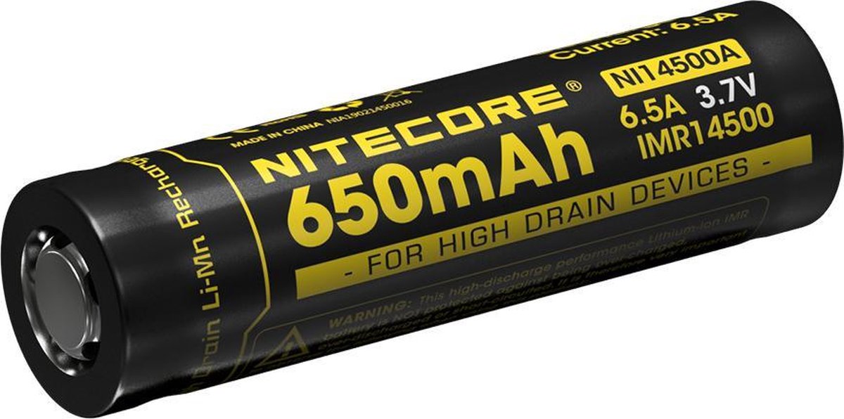 Batterie Nitecore imr14500 650mah rechargeable bouton haut
